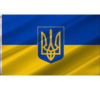 ANCONINE Ukraine Flag Ukrainian with Trident Flag 3x5 FT, Ukrainian Flags with 2 Brass Grommets,Sturdy Double Stitched and Premium Polyester. (3x5)
