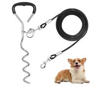 Ancrage au sol pour chien - Piquet de fixation pour grands chiens - Robuste - Avec laisse de 3 m - Kit de sécurité inoxydable pour chiens de petite à moyenne taille - Noir