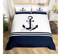 Ancre Décor Parure de Lit 140x200cm Enfants Nautique Thèmes Sets de Housse de Couette La Mer Côtière Housse de Couette Respirabilité Mer Adventure Marine Bleu Blanc Décor Parure Housse de Couette