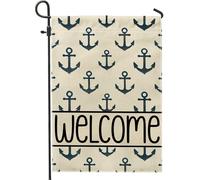 Ancre Drapeau de jardin de bienvenue nautique, bannière de pelouse extérieure de style côtier beige, décoration de cour double face pour printemps été décoration de fête saisonnière 30,5 x 45,7 cm
