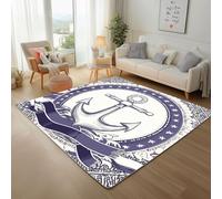 Ancre Nautique Bleu Tapis Salon Lavable 180x240cm Poil Ras Carpet Médaille Étoile Géométrique Rectangulaire Carpet Intérieur Extérieur Dessous Tapis Antidérapant Moquette Chambre, Descente de Lit