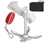 Ancre pliante pour bateau - 1,5 kg - Kit d'ancrage avec corde d'ancrage de 20 m - Mousqueton et sac de rangement - Accessoires de bateau - Ancrage pliable pour bateau gonflable SUP Kayak, canoë et jet