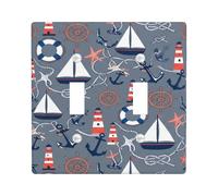 Ancres Plaque de protection pour double interrupteur, voilier côtier nautique, phare d'été, bleu marine, taille standard, décoration pour nouvel appartement, maison, chambre à coucher, bureau