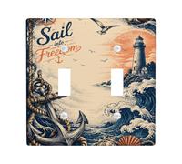 Ancres Plaque de protection pour interrupteur à double interrupteur, phare vintage nautique vagues d'été bleu marine en plastique taille standard pour maison, salon, nouvel appartement
