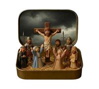 Ancsttu Mini Crèche Pâques dans Boîte Métal, Mini Scènes Classiques De Jésus De Pâques Décoration Religieuse De Poche Portable pour Bureau, Table, Bibliothèque