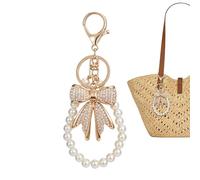 Ancsttu Porte-clés en strass blanc avec nœud papillon - Décoration mignonne élégante et esthétique | Accessoires Esthétiques Sac à Main,pour Filles Mode Sac à Main Dos Bandoulière Portefeuille