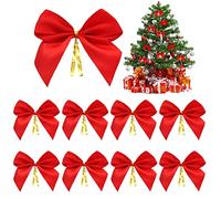 Ancuioyz 50pcs Mini Noeuds de Noël 5 * 8 cm, Décorations Festives en Satin Rouge pour Arbre de Noël et Boîte Cadeau