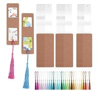 Ancyen 1 lot de 90 porte-marque-pages en résine, 30 pochettes en kraft pour marque-pages, 30 marque-pages en acrylique transparent, 30 pompons en papier kraft + marque-page en acrylique