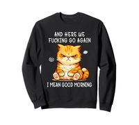 and Here We Go Again Good Morning Angry Cat Meme Coworkers Sweatshirt