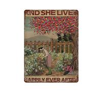And She Lived Happily Ever After Gardening Girl Poster Métal Tin Sign Rétro Fer Peinture Jardin Garage Cuisine Plaque pour Hommes Cave Bar Café Boutique Salle De Bains Extérieur Rue Maison Décoration