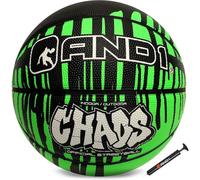 AND1 Chaos Ballon de basketball en caoutchouc, réglementaire officiel | Construction en chanel profond, adhérence supérieure, design graffiti vif, matériaux robustes de qualité supérieure