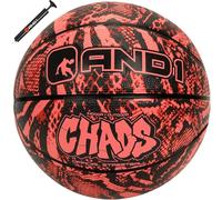 AND1 Chaos Basketball : Ballon de basket en caoutchouc Taille 7 (74,9 cm) - Ballon de basketball en caoutchouc - Construction en canal profond, fabriqué pour les jeux de basket-ball d'intérieur et d'extérieur, jungle rouge/noir