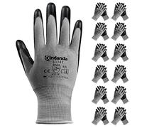 ANDANDA Lot de 12 paires de gants de travail de sécurité confortables et extensibles, revêtus de nitrile, Power Grip, gants de jardinage adaptés pour les travaux généraux tels que la