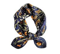 ANDANTINO Foulard 100% soie de mûrier véritable - 53 x 53 cm - Foulard léger - Femmes Hommes Petit Carré Imprimé Numérique Foulards De, Fleurs-bleu marine, S