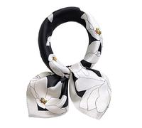 ANDANTINO Foulard 100% soie de mûrier véritable - 53 x 53 cm - Foulard léger - Femmes Hommes Petit Carré Imprimé Numérique Foulards De, Fleur noire et blanche, M