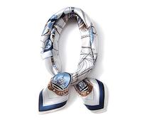 ANDANTINO - Foulard carré 100% pure soie de mûrier pour cheveux - 68 cm - Pour homme et femme - En soie naturelle - Imprimé numérique, blanc et bleu, Medium