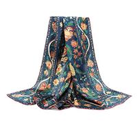 ANDANTINO Foulard et châle 100% pure soie de mûrier 110 cm - Grand foulard carré léger - Pour femme - Emballage cadeau, Fleurs-bleu marine, L