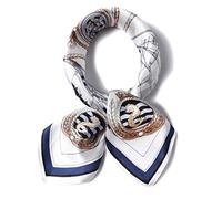 Andantino Grand foulard 100% pure soie de mûrier - 88,9 cm - Grand foulard carré léger - Pour femme - Avec emballage cadeau (bleu marine et blanc)