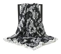 Andantino Grand foulard 100% pure soie de mûrier - 88,9 cm - Grand foulard carré léger - Pour femme - Avec emballage cadeau (feuilles noires)