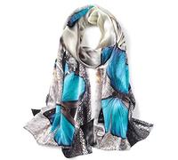 ANDANTINO Longue écharpe 100% soie de mûrier pour femme - Grand châle/foulard pour le cou - Bandeau oblong pour cheveux avec emballage cadeau, Papillons bleus., Large