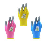ANDARS 3 Paires de Gant de Jardinage pour Enfants - Gants Jardinage Enfant en Latex & Polyester - Gants pour Enfants à Motif Ours, Jaune Rose Bleu, Taille XXXS pour 2-5 ans