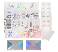 Andaz Press Lot de 20 cartes d'anniversaire irisées en vrac avec enveloppes, 10,2 x 15,2 cm, assortiment de cartes d'anniversaire pour enfants, 24 étiquettes, 48 coins adhésifs pour photos