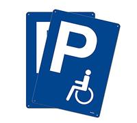 Andchi 2 pièces Panneau de Stationnement pour Handicapés Signalétique Panneau de Stationnement pour Personnes Handicapées en Aluminium, Résistant à la Rouille, de Couleur Stable, 250 x 350 mm