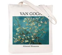 Andeiltech Sac fourre-tout en toile esthétique, mignon, vintage, sac à bandoulière, cadeaux, sacs d'épicerie réutilisables pour femme, Van Gogh_Fleurs d'amandier, One Size