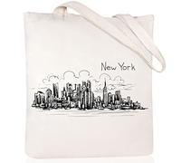 Andeiltech Sac fourre-tout en toile pour femme, esthétique, mignon, chat, sacs d'épicerie, sacs d'épicerie réutilisables avec fermeture éclair intérieure, cadeau pour femme, Vintage_New York City