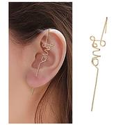 Andelaisi Boucles d'oreilles en forme de lettre d'amour - Crochet chenille doré pour femmes et filles, Strass Métal
