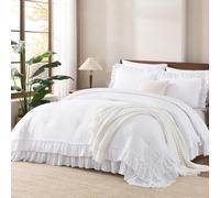 Andency Parure de lit 3 pièces à Volants Blancs de Style Rustique Vintage Shabby Chic, Douce, légère et Moelleuse pour Toutes Les Saisons pour lit Double