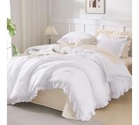Andency Parure de lit 3 pièces Unie à Volants Style Rustique Chic pour Toutes Les Saisons, Douce, légère et Confortable pour Filles, Adolescents, Hommes et Femmes, Blanc
