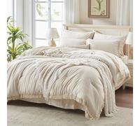 Andency Parure de lit 7 pièces à Franges de Style bohème Douce et légère avec draps, pour Toutes Les Saisons, avec Couette, draps, taies d'oreiller et Couvre-oreillers, Beige, très Grand lit