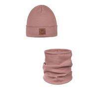 ANDER Ensemble Bonnet et Tour de cou Pour Enfants SMILE - Bonnet et écharpe Tubulaire en Coton - Printemps Automne - Unisexe Garçons et Filles - Doux et élégant Vieux rose 52-56