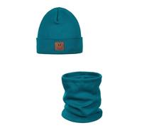 ANDER Ensemble Bonnet et Tour de cou Pour Enfants SMILE - Bonnet et écharpe Tubulaire en Coton - Printemps Automne - Unisexe Garçons et Filles - Doux et élégant Bleu mer 52-56
