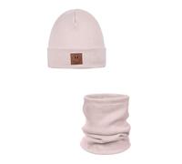 ANDER Ensemble Bonnet et Tour de cou Pour Enfants SMILE - Bonnet et écharpe Tubulaire en Coton - Printemps Automne - Unisexe Garçons et Filles - Doux et élégant Rose 52-56
