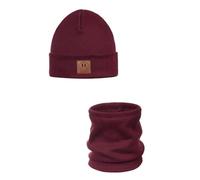 ANDER Ensemble Bonnet et Tour de cou Pour Enfants SMILE - Bonnet et écharpe Tubulaire en Coton - Printemps Automne - Unisexe Garçons et Filles - Doux et élégant Bordeaux 48-52