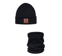 ANDER Ensemble Bonnet et Tour de cou Pour Enfants SMILE - Bonnet et écharpe Tubulaire en Coton - Printemps Automne - Unisexe Garçons et Filles - Doux et élégant Noir 52-56