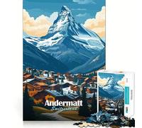 Andermatt,Suisse Puzzle de 1000 pièces représentant Un Village de Montagne Jeu de mémoire pour Adultes Qualité Professionnelle Activité de découpage conviviale et chaleureuse (38x52cm)