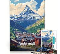 Andermatt Suisse Vue sur la Montagne Puzzle 1000 pièces pour Adolescents Jeu de mémoire Amusant Composants Robustes et découpés avec précision Jeu de Voyage Portable et Amusant (38x26cm)