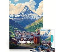 Andermatt Suisse Vue sur la Montagne Puzzle 1000 pièces Stimulation Cognitive Amusant Pièces nettes et sans bavures Jouet de Divertissement d'intérieur pour Les Vacances (50x75cm)
