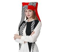 ANDHOM Chapeau de bouffon avec clochettes arlequin motif diamant pour Halloween, Noël, accessoire de costume noir et rouge (M)