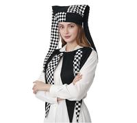 ANDHOM Chapeau de bouffon avec clochettes arlequin motif diamant pour Halloween, Noël, accessoire de costume noir et blanc (M)