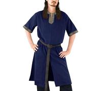 ANDHOM Costume mercenaire écossais médiéval de la Renaissance pour homme - Costume Viking LARP - Tunique d'Halloween - Bleu - Taille M