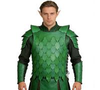 ANDHOM Gilet médiéval en cuir véritable avec armure en forme de cuirasse pour costumade (vert)