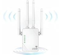 ANDHOT Répéteur WiFi, Extender WiFi, 1200MPs Amplificateur de Signal WiFi, 5GHz et 2.4GHz Dual Band WiFi Booster, Mode Repeater/Router/AP, 4 Antennes, 2 Ports LAN/WAN， pour la Maison/Bureau