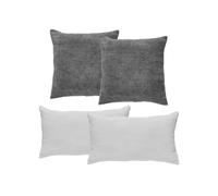 andiamo Lot de Coussins Emy en Velours côtelé - Coussins de canapé avec Rembourrage - Coussins décoratifs - 2 Coussins 40 x 40 cm - Gris foncé + 2 Coussins 30 x 50 cm - Blanc