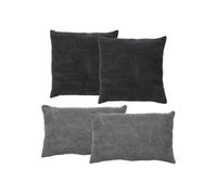 andiamo Lot de Coussins Emy en Velours côtelé - Coussins de canapé avec Rembourrage - Coussins décoratifs - 2 Coussins 40 x 40 cm - Noir et 2 Coussins 30 x 50 cm - Gris foncé
