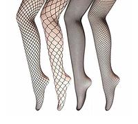 ANDIBEIQI 4 Paires Collants en Résille Bas de Résille Nets pour Femme - Noir - Taille Unique - Opacité 10 Den - Polyester - Lavage à la Main - Maille Large Moyenne - Ciselée Sexy