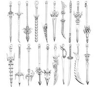 Andibro 20pcs Marque-Pages Épées Antiques, Pendentif Couteau Vintage En Métal Marque-Page Épée, Porte-Clés En Argent Mini Vieux Couteau Accessoires Cadeaux Pour Les Amateurs De Livres Collier Bracelet